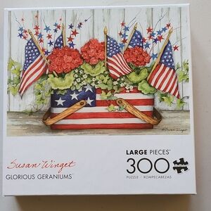 Buffalo ~ Susan Winget "Glorious Geraniums" Patriotic Floral Puzzle & Poster USA